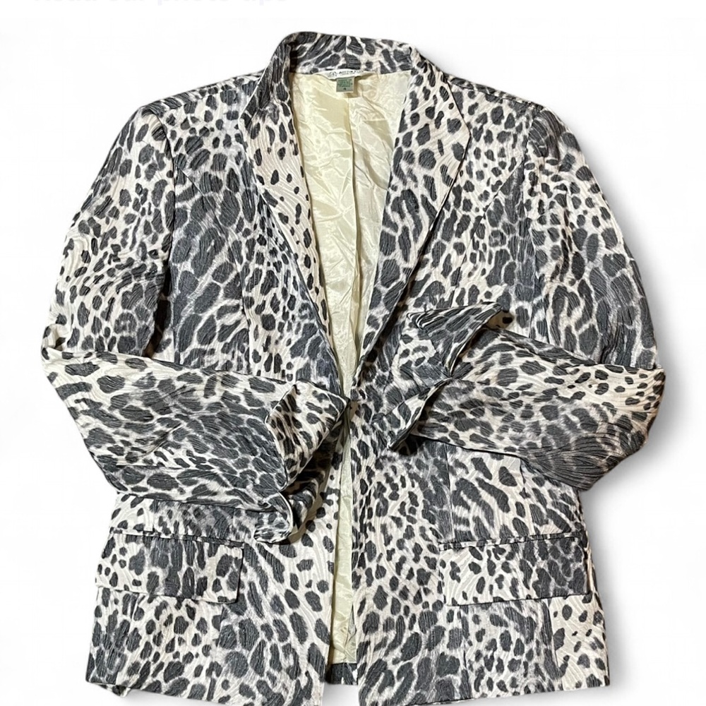 90s Vtg Austin Reed Black White Animal Print Open Statement Blazer Y2K Vintage